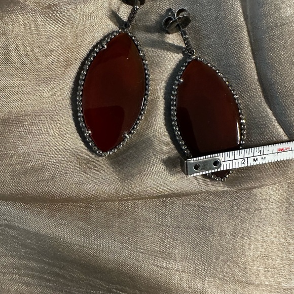 Large Carnelian and Diamond earrings - Picture 6 of 12